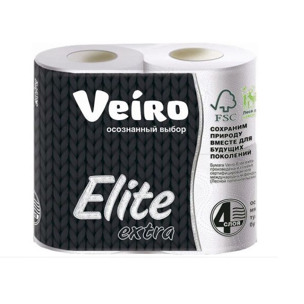 Бумага туалетная 4шт 15м VEIRO ELITE EXTRA 4-х слойная (10)