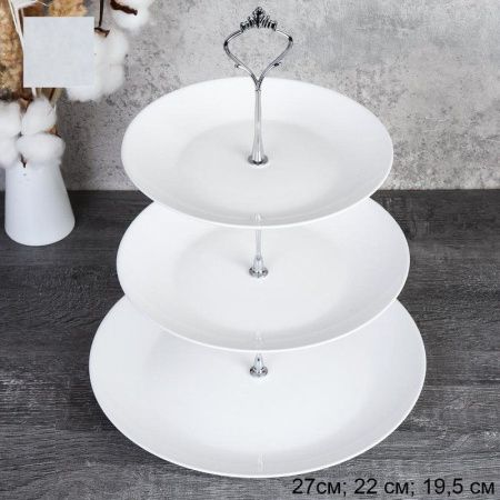 Этажерка сервировочная 3 яруса 19,5/22/27см стеклокерамика белая FLYGP75/85/105 (12)