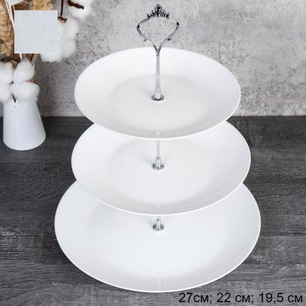 Этажерка сервировочная 3 яруса 19,5/22/27см стеклокерамика белая FLYGP75/85/105 (12)