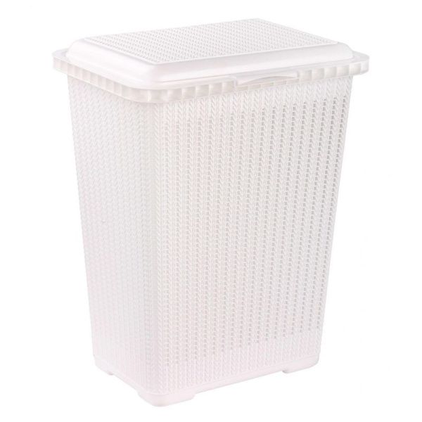 Корзина для белья 25л 37*27*47см пластик ВЯЗАНОЕ ПЛЕТЕНИЕ белая (6)
