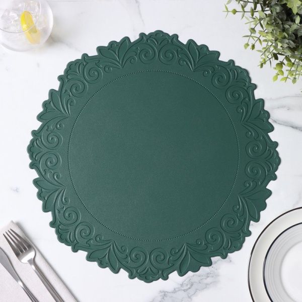 Салфетки сервировочные набор 4шт 37,5см ПВХ экокожа Элоиза зеленый (75)