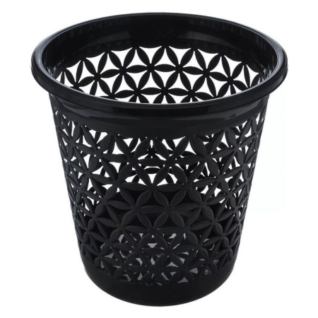 Корзина для бумаг 11л пластик ФЛОВЕР черная 05306 (48)