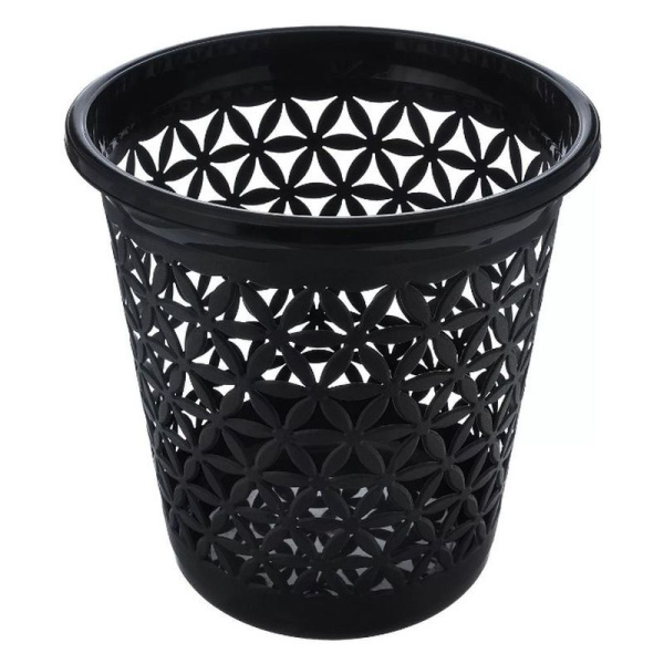 Корзина для бумаг 11л пластик ФЛОВЕР черная 05306 (48)