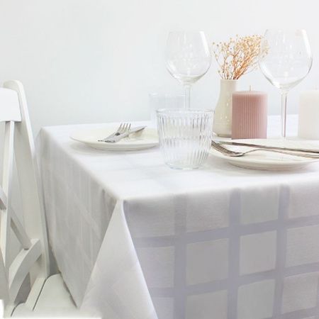 Скатерть 150*110см полиэстер 86% хлопок 14% КЛЕТКА белая 3425-05