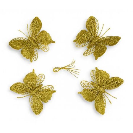 Игрушки новогодние на елку БАБОЧКА набор 4шт 9,5*10см пластик золото OSHRIP-421/JC-16554 (800)