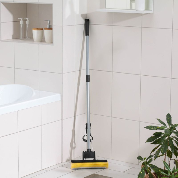 Швабра с отжимом металл/пластик, одинарный ролик 27см телескопическая ручка 120см ВЫВОД