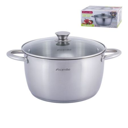 Кастрюля 5л нерж.сталь стекл.крышка 24см индукция арт. 4903 (4)