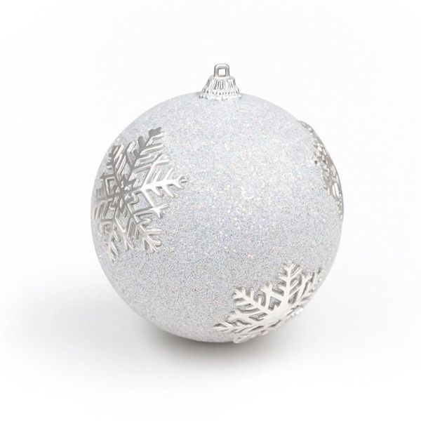 Игрушка новогодняя на елку ШАР Снежинка 10см пластик серебряный JC-15129 (216)