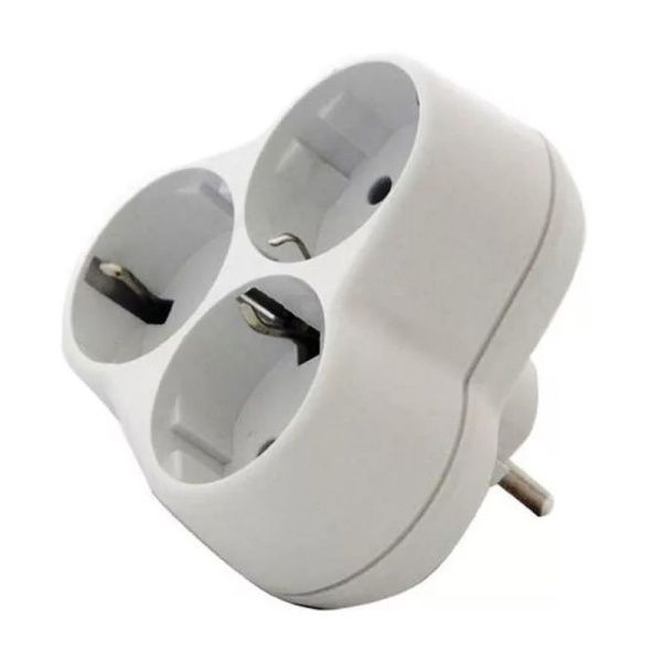 Разветвитель (тройник) пластик с заземлением круглый 16А