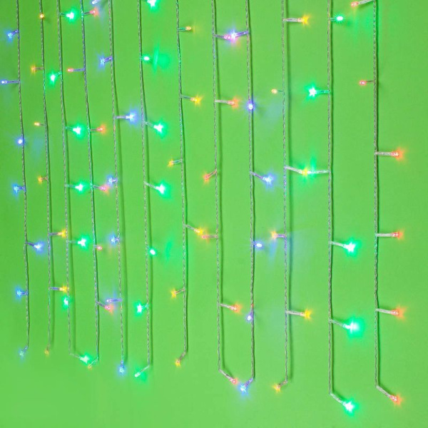 Гирлянда эл. Бахрома ПВХ 3*0,7м 96LED мультицвет, 8 реж, прозр., коннектор, 220В (100)