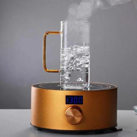 Кружка 300мл 60*135мм стекло квадратная с розовой ручкой JC-15593 (120)