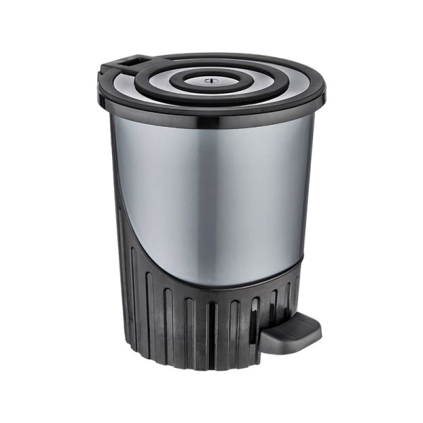 Контейнер для мусора 8л 230*275мм пластик ДУНЯ серебро с педалью (6)