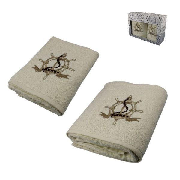 Набор полотенец махровых 2пр 50*90см/70*140см ЯКОРЬ кремовый