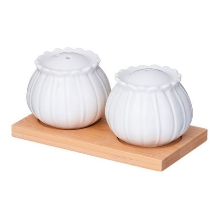 Набор для специй 2пр (солонка, перечница) фарфор Native на дер.подставке (48)