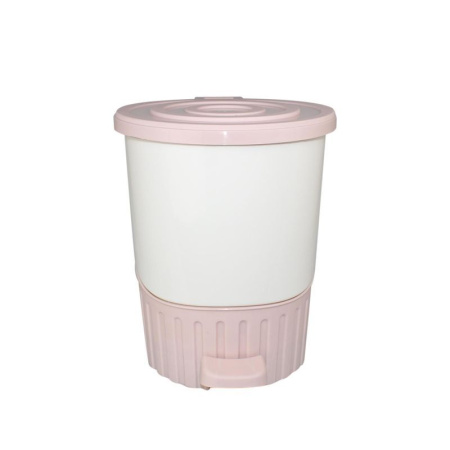 Контейнер для мусора 14л 280*325мм пластик ДУНЯ пеп.розовый-белый с педалью  (6)