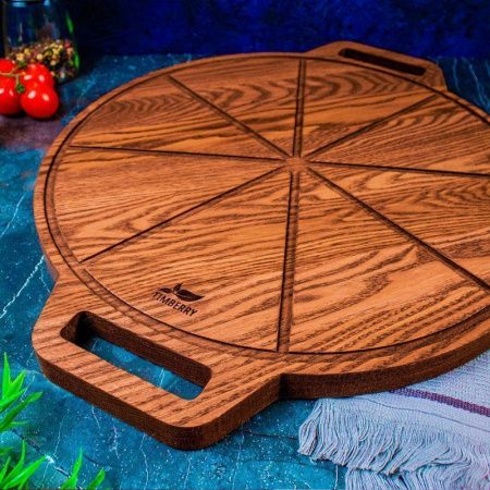 Доска для пиццы 35*2см дуб круглая с ручками подар.уп. TIMBERRY (1)