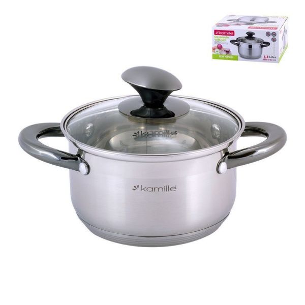 Кастрюля 1,5л нерж.сталь стекл.крышка 16см индукция арт. 4920 (4)