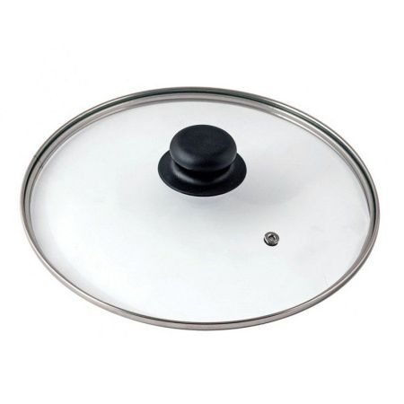 Крышка стекло 28см с  ручкой, метал.ободком низкая, арт.4128 (10)