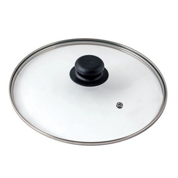 Крышка стекло 28см с  ручкой, метал.ободком низкая, арт.4128 (10)