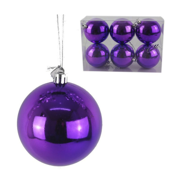 Игрушки новогодние на елку ШАР набор 6шт 6см пластик блестящий (фиолет) (120)