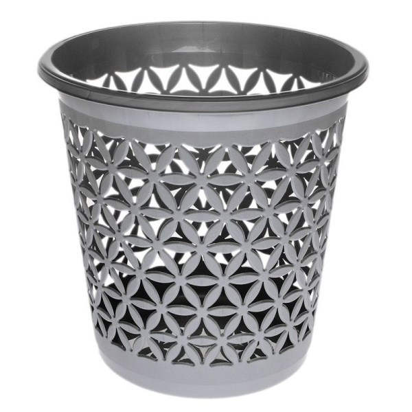 Корзина для бумаг 11л пластик ФЛОВЕР серебро 05306 (48)