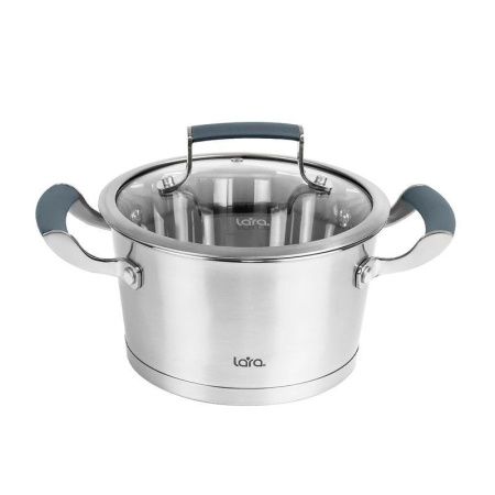 Кастрюля 2,4л нерж.сталь ВЕНЕРА стекл.крышка 18см h10см индукц.капс.дно LR02-279 (4)