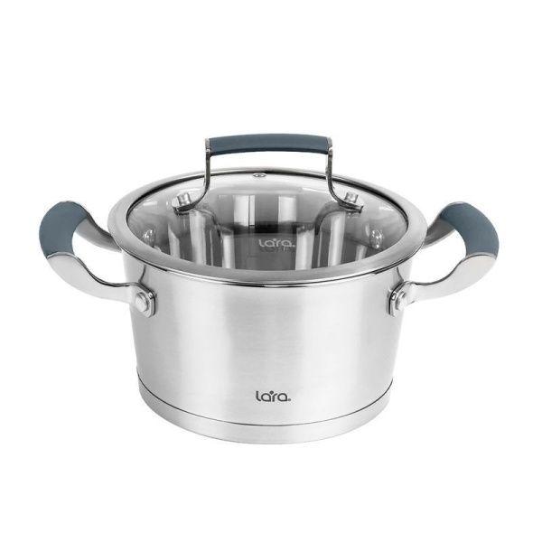 Кастрюля 2,4л нерж.сталь ВЕНЕРА стекл.крышка 18см h10см индукц.капс.дно LR02-279 (4)