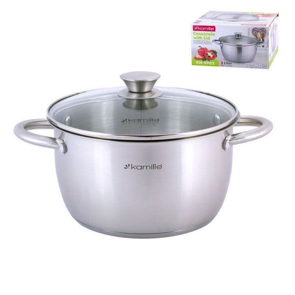 Кастрюля 3л нерж.сталь стекл.крышка 20см индукция арт. 4902 (4)