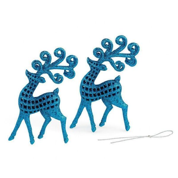 Игрушки новогодние на елку ОЛЕНЬ набор 2шт 14*6см пластик синий OSHR20-313/JC-16472 (800)