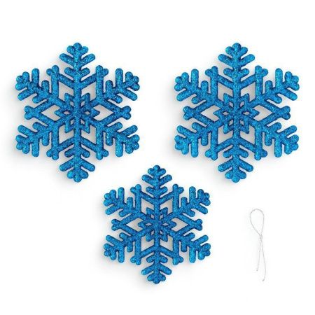 Игрушки новогодние на елку СНЕЖИНКА набор 3шт 10,5см пластик синий OSHR20-228/JC-16502 (1600)