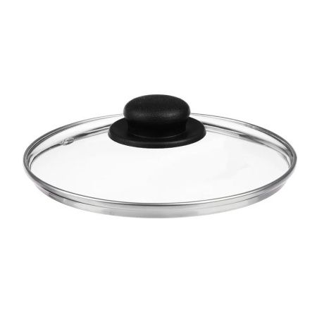 Крышка 20см стеклянная, с черной ручкой, метал.ободком низкая, арт.4620н (60)