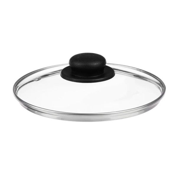 Крышка 20см стеклянная, с черной ручкой, метал.ободком низкая, арт.4620н (60)