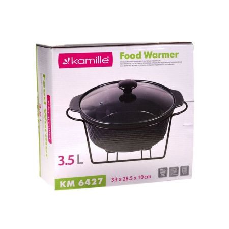 Мармит 3,5л 33*28,5*10см керамика круглый 3 свечи мет.подставка черный арт.6427 (4)