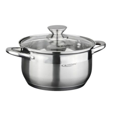 Кастрюля 1,8л нерж.сталь ДИАНА стекл.крышка d16см толщина стенок 0,5мм индукция KT01-D-18 (8)