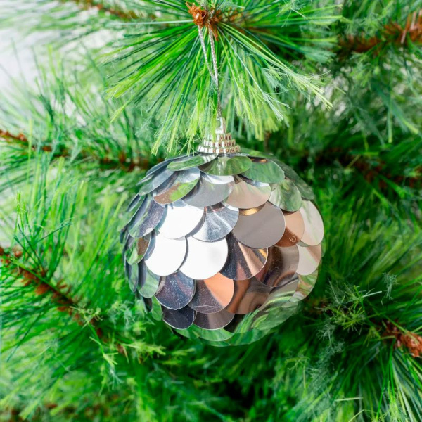 Игрушки новогодних на елку ШАР набор 4шт 7см пайетки серебро JC-16667 (126)