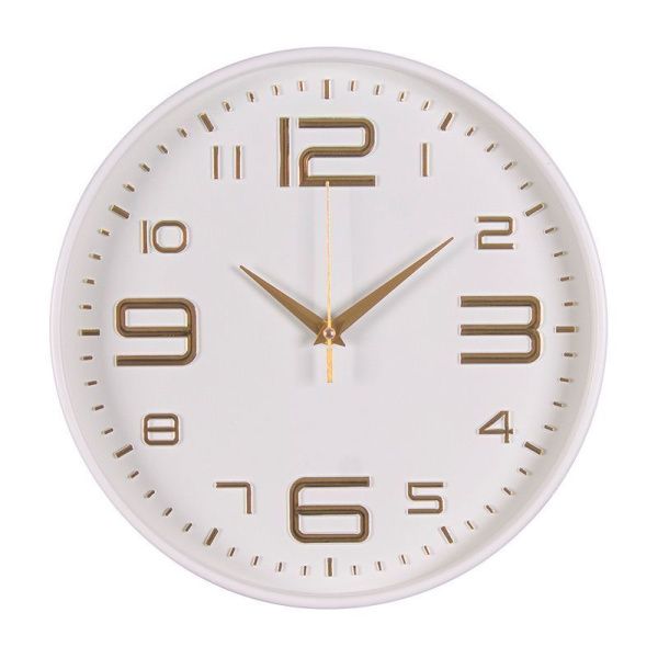 Часы настенные 30см пластик РУБИН Классика белый с золотом (10)
