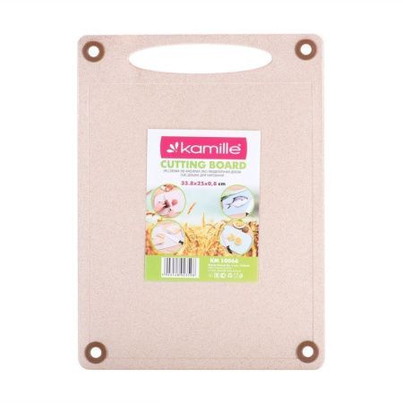 Доска разделочная 33,8*25см пластик прямоугольная с ручкой с силиконовыми вставками (20)