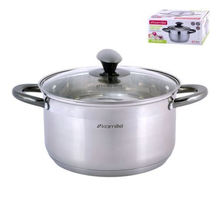 Кастрюля 4,5л нерж.сталь стекл.крышка 22см индукция арт. 4923 (4)