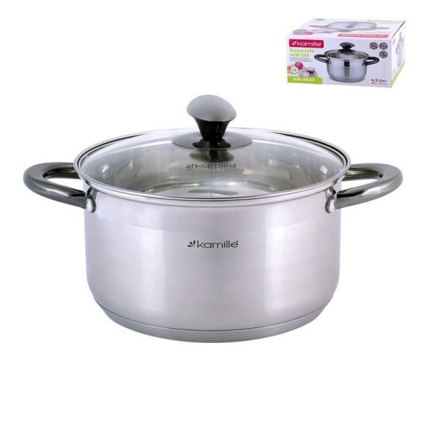 Кастрюля 4,5л нерж.сталь стекл.крышка 22см индукция арт. 4923 (4)