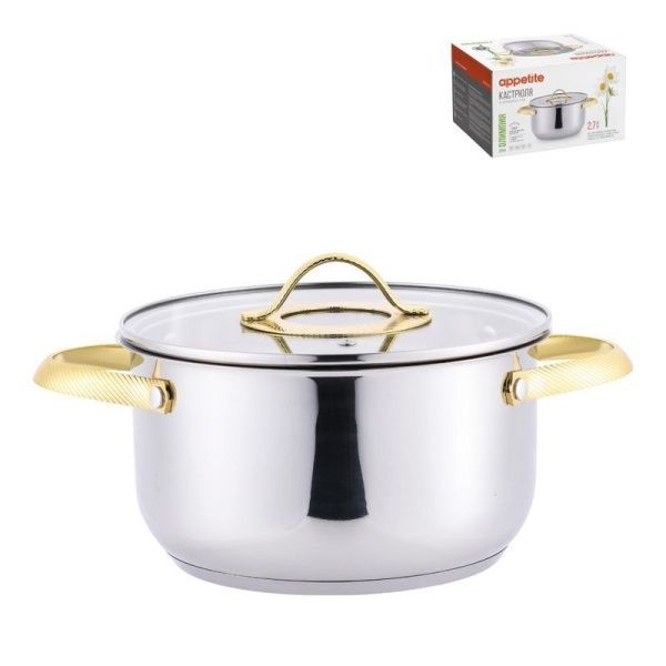 Кастрюля 2,7л нерж.сталь ОЛИМПИЯ со стекл.крышкой 18см ТМ Appetite (1)