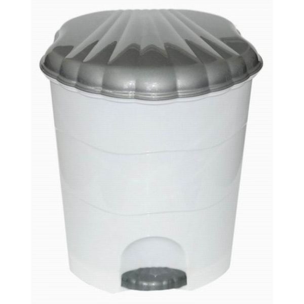 Контейнер для мусора 11л пластик белый/серый с педалью (2)