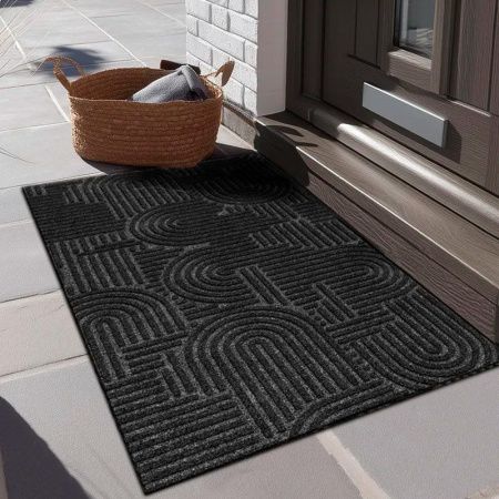 Коврик придверный полиэстер/ПВХ 50*100см влаговпитывающий ЛАБИРИНТ icarpet  с тиснением чёрный гран