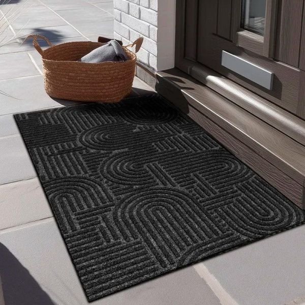Коврик придверный полиэстер/ПВХ 50*100см влаговпитывающий ЛАБИРИНТ icarpet  с тиснением чёрный гран