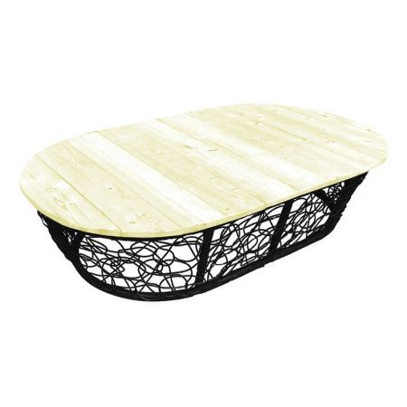 Стол овальный Мамасан с ротангом металл чёрный 146*85*35см