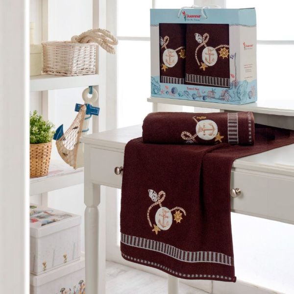 Набор полотенец махровых 2пр 50*90/70*140см MERZUKA JUANNA коричневый подар.уп.