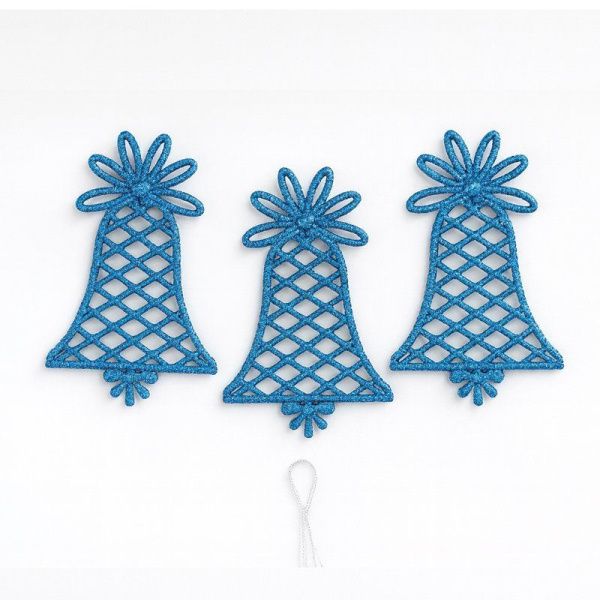 Игрушки новогодние на елку КОЛОКОЛЬЧИК набор 3шт 13*9см пластик синий OSHR22-021/JC-16562 (800)