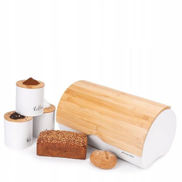 Хлебница 35,5*21,5*19,5см + емкость для хранения 3шт 10*11,5см нерж.сталь/бамбук арт.1121 (4)