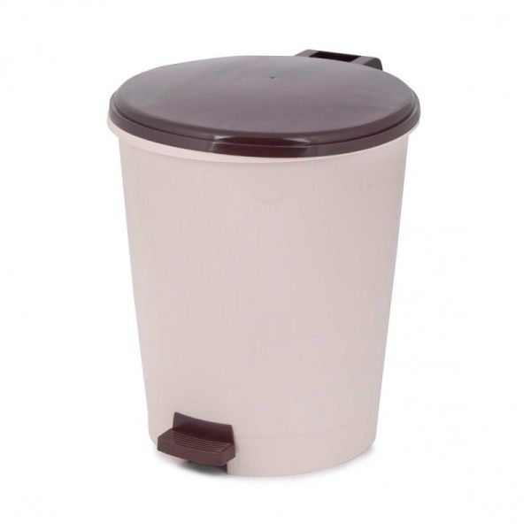 Ведро для мусора 12л пластик слоновая кость с педалью (2)