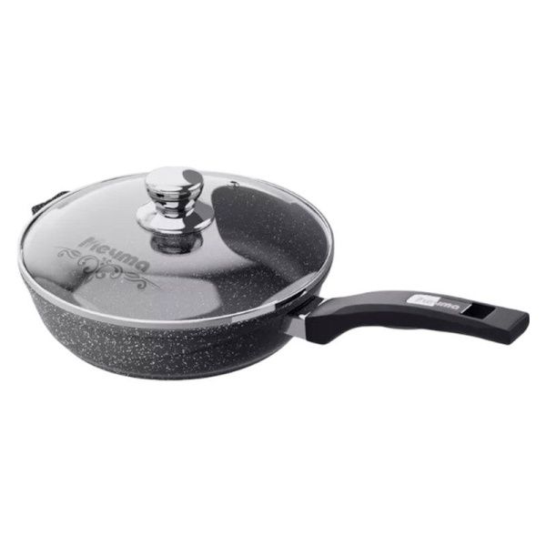 Сковорода 26см алюминий АП ГРАНИТ BLACK стекл.крышка подар.уп. (5)