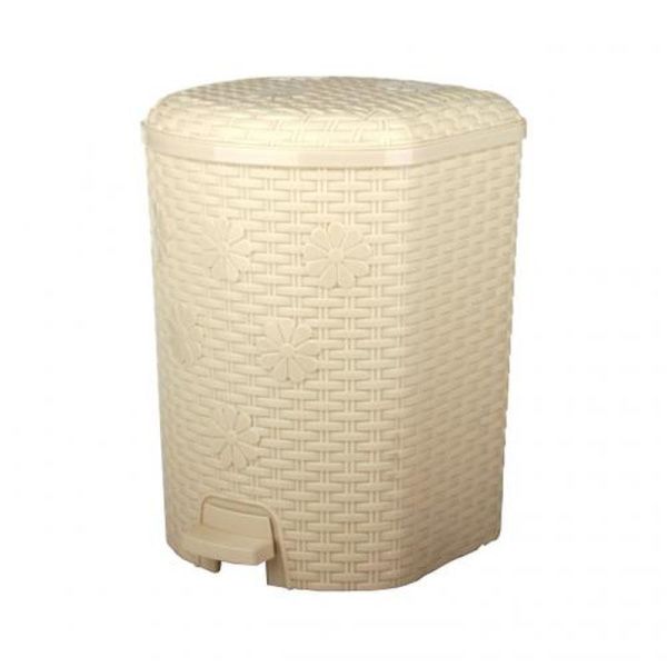 Контейнер для мусора 12л пластик ПЛЕТЕНКА слон.кость/бежевый с педалью (1)